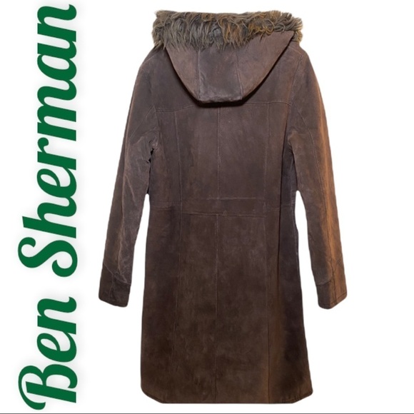 BEN SHERMAN VTG 100% GENUINE SUEDE PENNY LANE FAUX FUR CHOCOLATE BROWN COAT, 10 - Picture 12 of 13